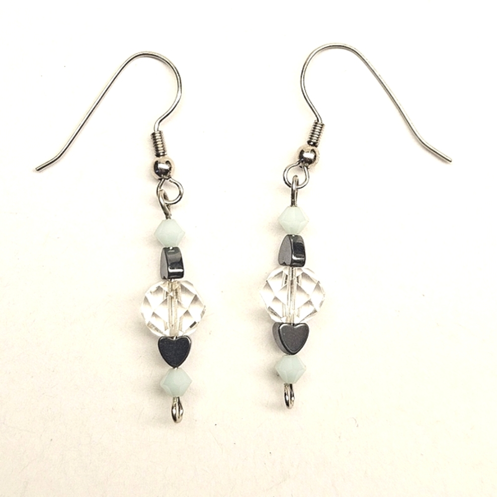 Clear and Aqua Glass Beaded Earrings